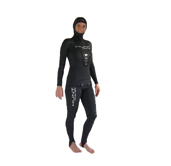 Hooded Spearfishing Rashguard Top and Long John Pants With Chest Pad Combo - Black - Unisex