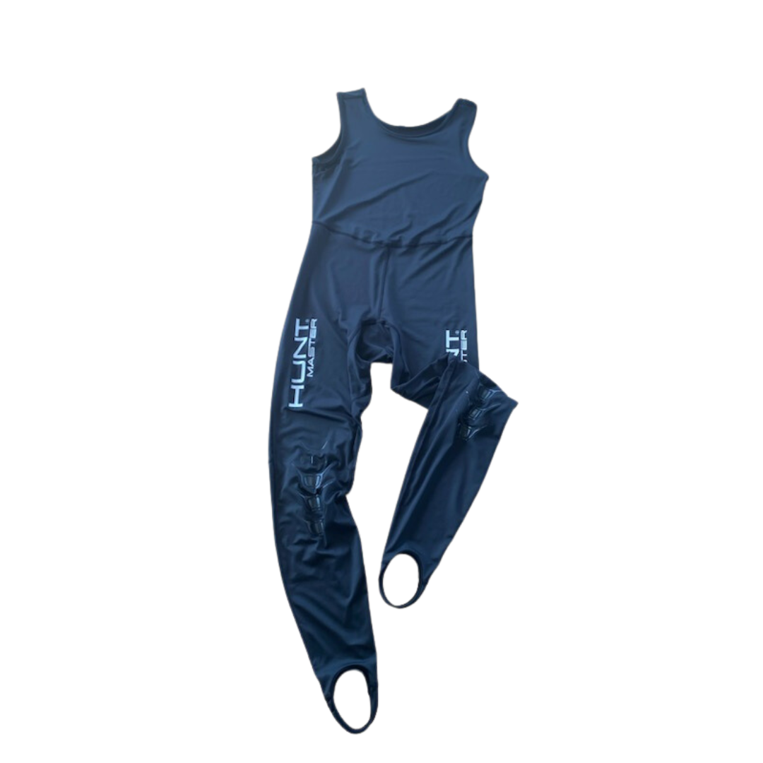 Hooded Spearfishing Rashguard Top and Long John Pants With Chest Pad Combo - Black - Unisex