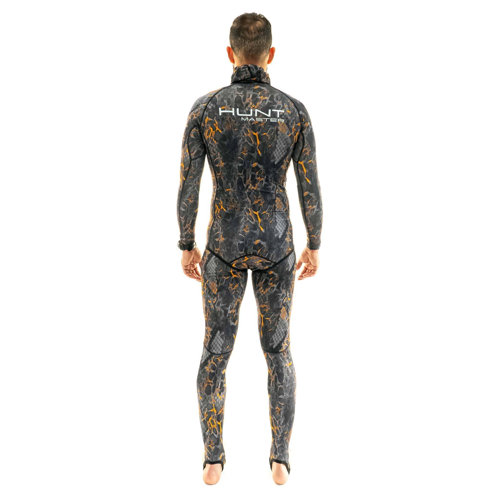 Hooded Spearfishing Rashguard Top and Long John Pants With Chest Pad Combo - Camo - Unisex - Blaze