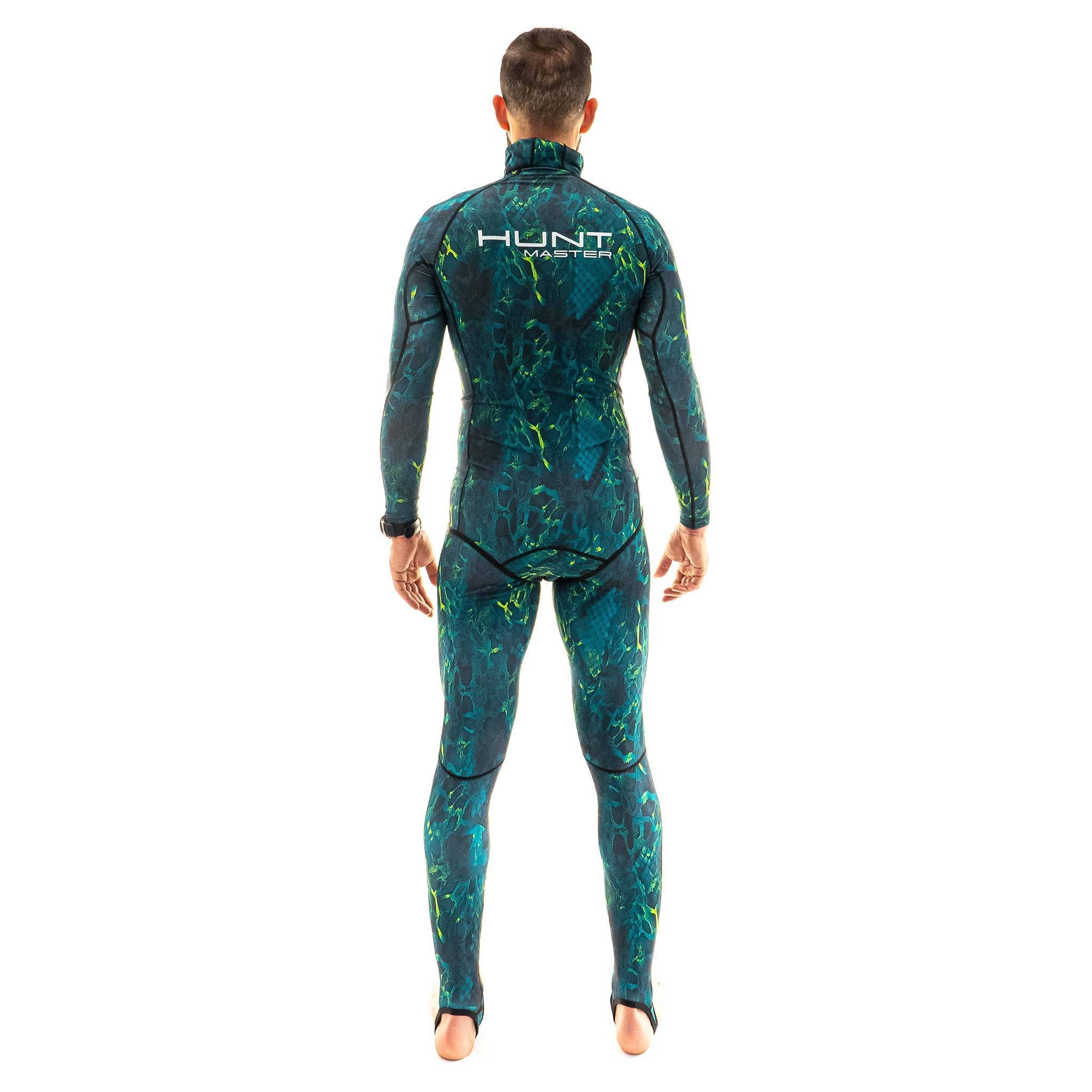 Hooded Spearfishing Rashguard Top and Long John Pants With Chest Pad Combo - Camo - Unisex - Green
