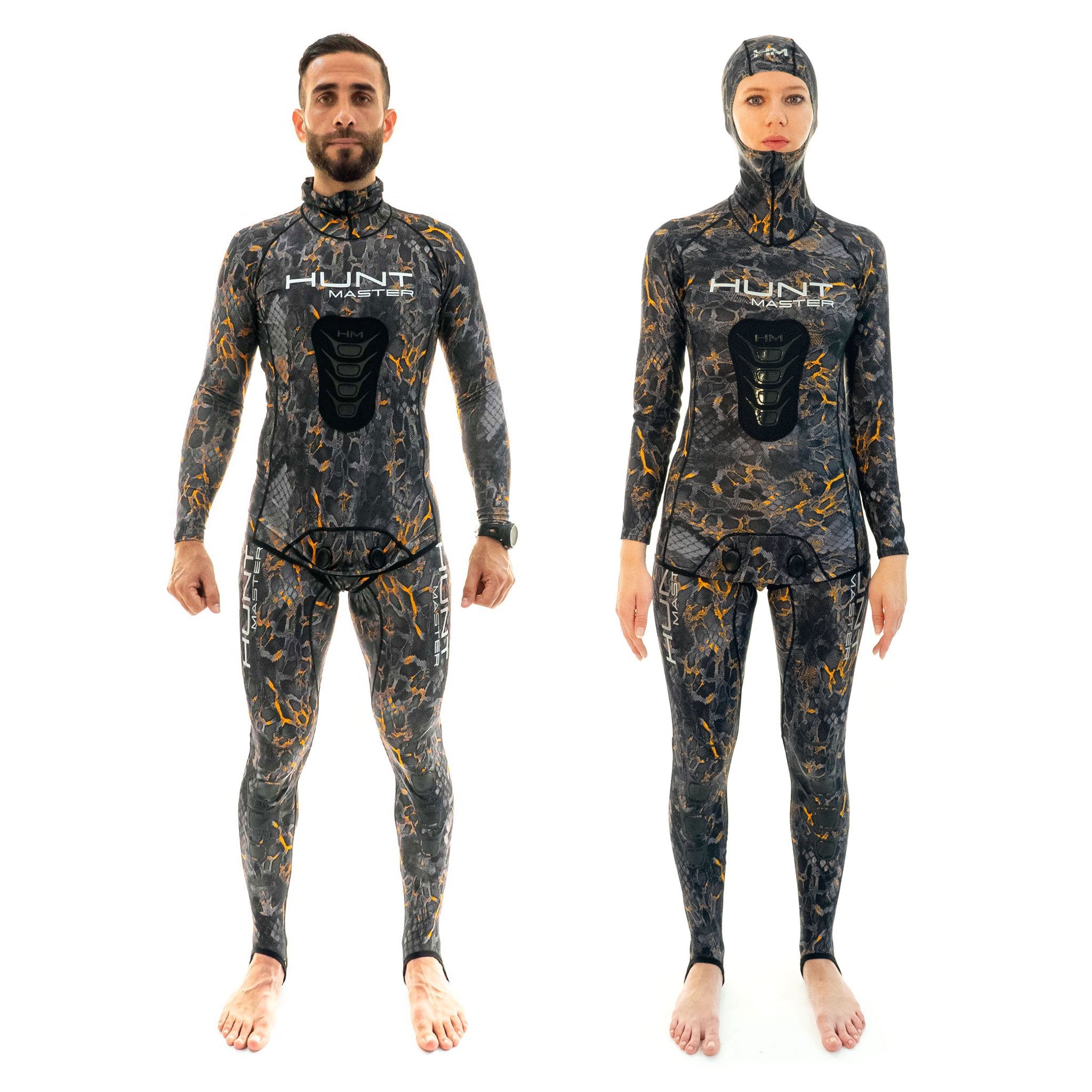 Hooded Spearfishing Rashguard Top and Long John Pants With Chest Pad Combo - Camo - Unisex - Blaze