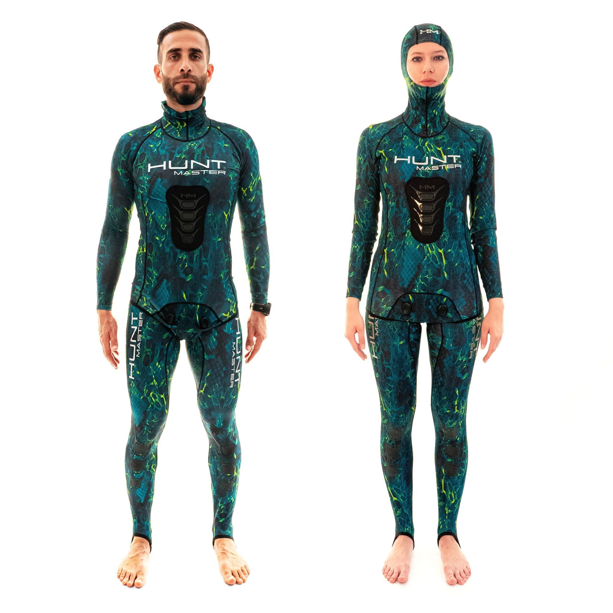 Hooded Spearfishing Rashguard Top and Long John Pants With Chest Pad Combo - Camo - Unisex - Green