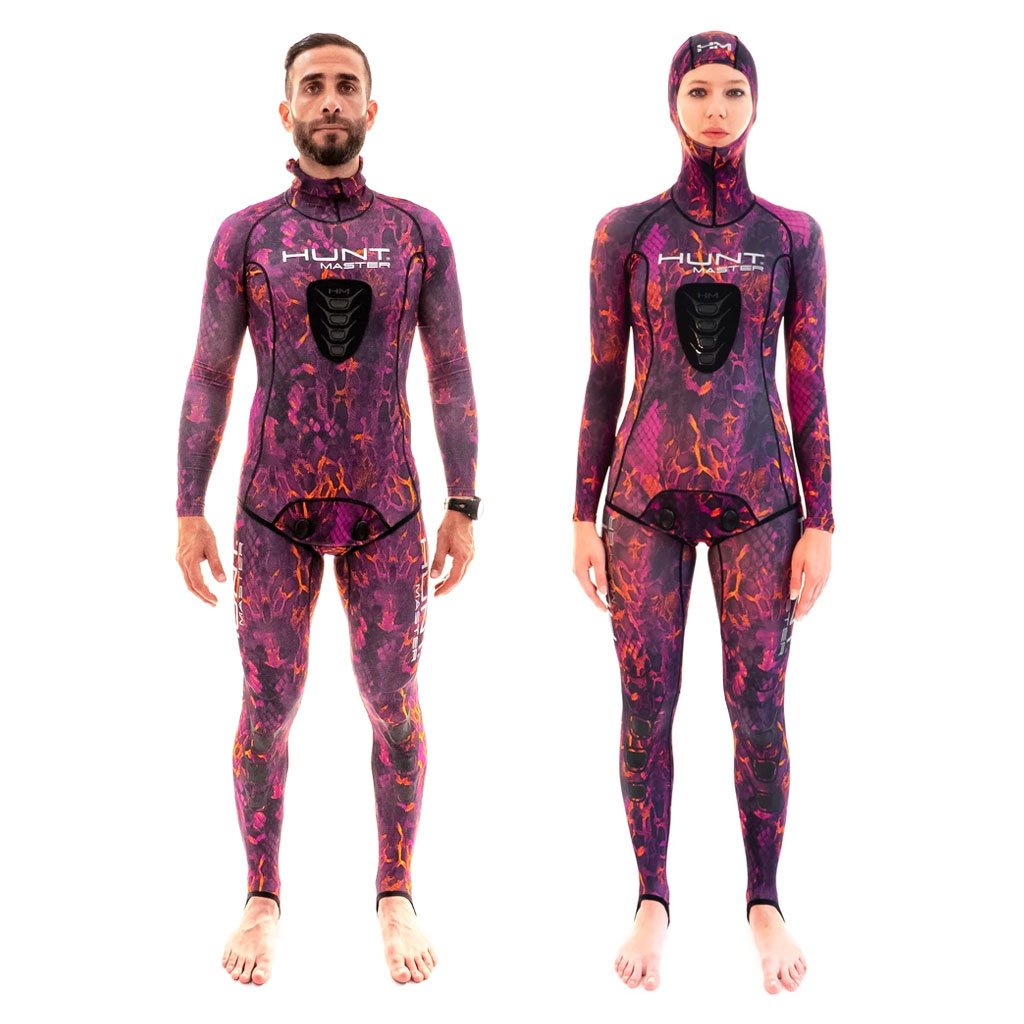 Hooded Spearfishing Rashguard Top and Long John Pants With Chest Pad Combo - Camo - Unisex - Pink